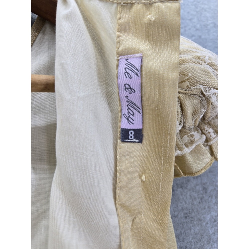 Vintage Style Victorian Girl Gold Doll Dress Embroidered Fabric Orchid 8 - Picture 7 of 8